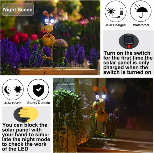 Miniatura 3 de Luces Solares para Perros para Exteriores Soporte para Plantas de Ciclismo, Arte de Patio Estatuas de Perro de Metal, Estatua Divertida