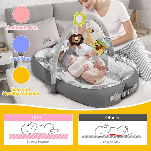 Miniatura 6 de Tumbona Portátil para Bebé Para Viajes, Transpirable y Cómoda 100% Algodón Tumbona para Bebé, Nido de Bebé de 0 a 24 meses Lavable a Máquina Tumbona