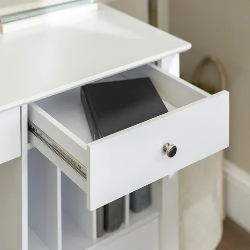 Miniatura 6 de We Furniture, Home Office Deluxe, escritorio para computadora, color negro, Madera Sólida, Blanco