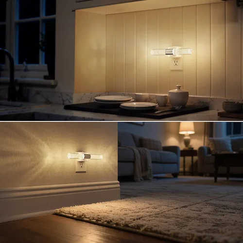 Miniatura 6 de DORESshop Luz nocturna LED, luces nocturnas giratorias que se enchufan a la pared con sensor de luz automática de 3000 K luz nocturna con brillo