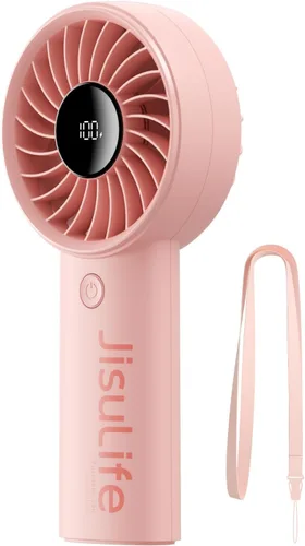 JISULIFE Ventilador de Mano Life4, Ventilador Portátil Recargable de 5000mAh, Viento Turbo de 5 Velocidades, 15 Horas de Enfriamiento, Pantalla LED,