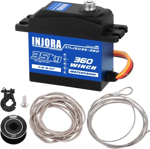 INJORA Servo digital de 77.2 lbs a prueba de agua, rotación de 360° y carrete de cabrestante servo de 25T 0.315 in*0.630 in para SCX10 PRO RC