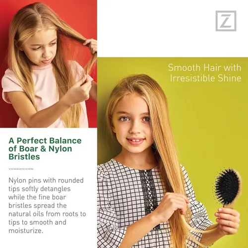 Miniatura 3 de Cepillo de pelo de cerdas de jabalí natural, tamaño mini, portátil, fácil de transportar para mujeres, hombres y niños; cepillo para desenredar seco