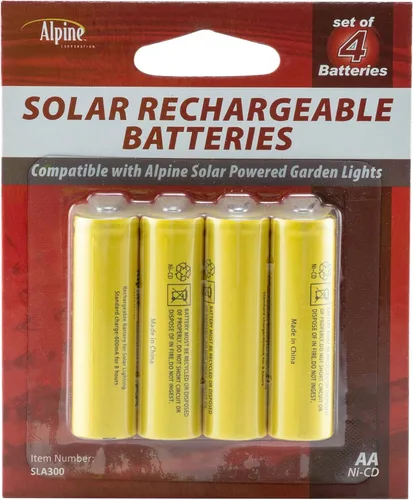 Alpine Corporation AA Ni-CD Baterías recargables de repuesto para luces de jardín alimentadas por energía solar, juego de 4