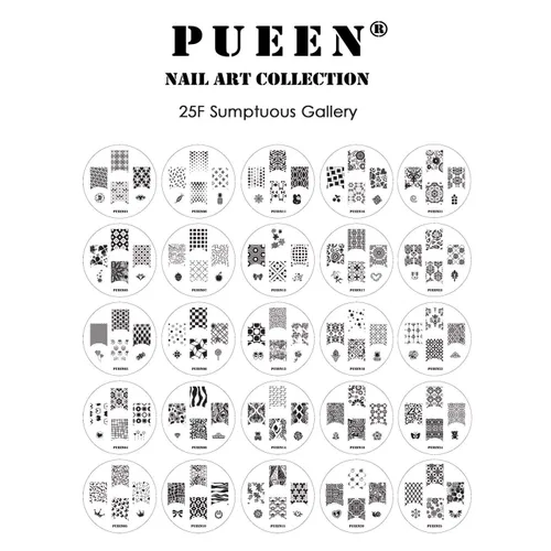 Miniatura 2 de PUEEN Juego de 25 sellos para arte de uñas 25F – Nuevo juego único de 25 placas de imagen de manicura, kit de accesorios para manicura
