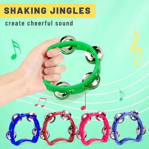 Miniatura 6 de Pandereta para niños, 2 unidades, instrumentos musicales para niños pequeños a partir de 3 años con 4 jingles de metal, certificado ASTM, no tóxico