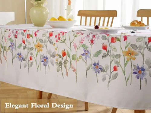Miniatura 4 de SASTYBALE - Mantel floral de verano, rectangular de 52 x 70 pulgadas, estampado de flores coloridas, mantel impermeable para exteriores, a prueba