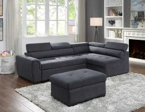 Lilola Home Haris - Sofá cama modular de tela tejida gris oscuro de 97 pulgadas con reposacabezas ajustables y otomana de almacenamiento, sofá cama