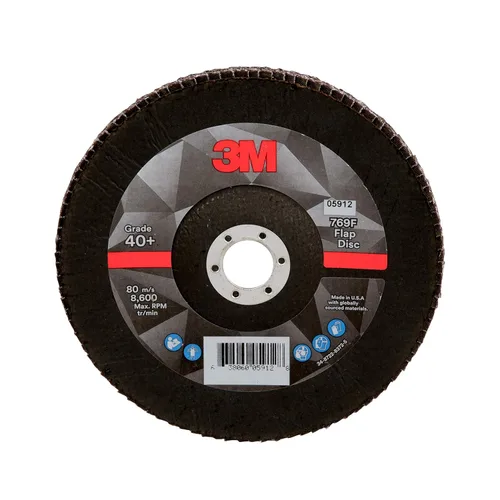 Miniatura 44 de 3M Disco de Solapa 769F, Tipo 27, 80+, 4-1/2 in x 7/8 in, Abrasivo de Alto Rendimiento, Disco de Rectificado y Acabado de Grano Cerámico