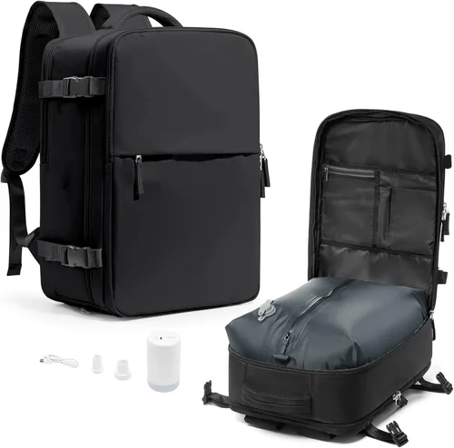 Miniatura 11 de coowoz Mochila de viaje para mujeres y hombres, aprobada por aerolíneas, mochila de mano grande, mochila de senderismo impermeable, mochila b-Gris