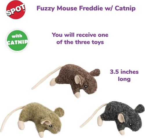 Miniatura 2 de SPOT Fuzzy Mouse Freddie Juguete para Gatos con Hierba Gatera – Ratón de Felpa de 3.5 pulgadas para Gatos y Gatitos, Sonido Crujiente, Ideal