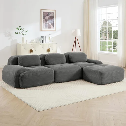 Miniatura 15 de Juego de sofás seccionales sin hueso de 117 pulgadas para sala de estar, modular en forma de L y sofá de 3 plazas con asiento profundo, almohadas
