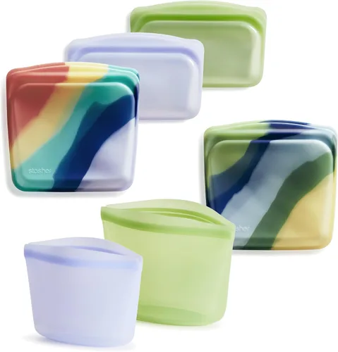 Miniatura 12 de Bolsas reutilizables de almacenamiento de alimentos de silicona premium Stasher, paquete de 6 unidades, transparentes, bolsas de almacenamiento