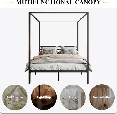 Miniatura 3 de SHA CERLIN Base de cama con dosel, tamaño matrimonial, base de colchón con soporte de listones de metal, no necesita somier, fácil montaje
