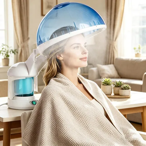 Miniatura 2 de SUPER DEAL Vaporizador de pelo PRO 3 en 1 multifunción con ozono, vaporizador facial con capucha y accesorio para terapia capilar y facial para uso
