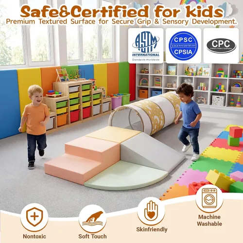 Miniatura 2 de Juguetes de escalada para niños pequeños, juego de 4 piezas de bloques de escalada de espuma suave y gatear a través del túnel, juguetes de escalada