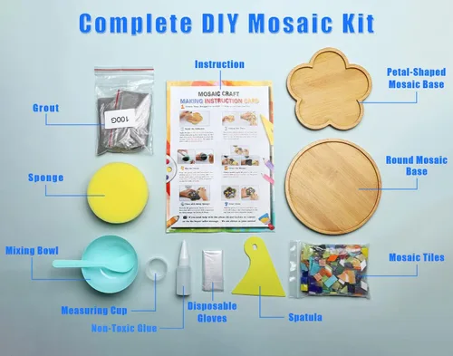 Miniatura 5 de Lanyani 2 juegos de kits de manualidades de mosaico DIY, kit de posavasos de azulejos de mosaico, crea tu propio proyecto de mosaico, set