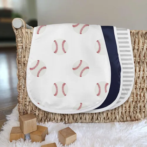 Miniatura 3 de Sweet Jojo Designs Béisbol Sports - Paños absorbentes para eructos para bebé recién nacido, rojo y blanco americana, paquete de 3 paños para baba