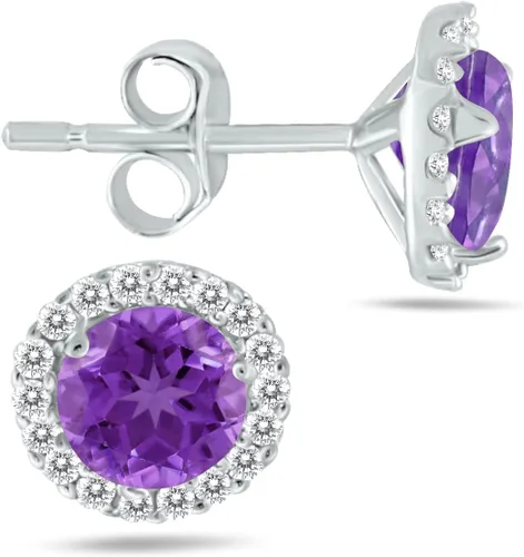 Miniatura 19 de Aretes de tuerca de diamantes naturales y piedras preciosas genuinas de 0.197 in en oro blanco de 14 quilates