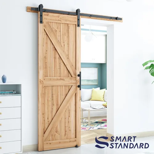 Miniatura 6 de SMARTSTANDARD Kit de herrajes para puerta corrediza de granero resistente de 5.5 pies, color negro