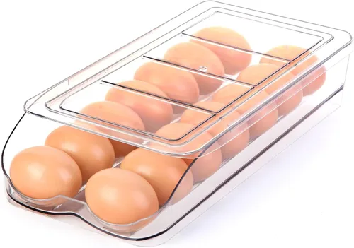 Miniatura 9 de RoskDeewat Soporte para Huevos para Refrigerador, Contenedor de Huevos con Rodamiento Automático para Refrigerador, Organizadores Apilables