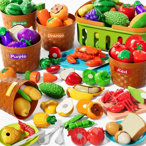 Set de alimentos de juguete para cocina de niños pequeños de 3 a 5 años, juguetes de frutas, clasificación de colores de alimentos para cortar, para