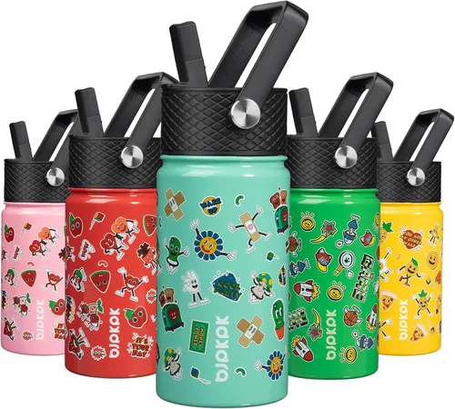 Miniatura 95 de BJPKPK Botella de agua aislada con tapa con pajilla, bonitas botellas de agua de 15 onzas, termo de metal de acero inoxidable, vasos reutilizables