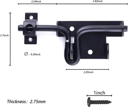 Miniatura 5 de 2 paquetes de cerrojo deslizante resistente – Cerradura de puerta de metal grueso negro con agujero de candado para valla de madera, puerta