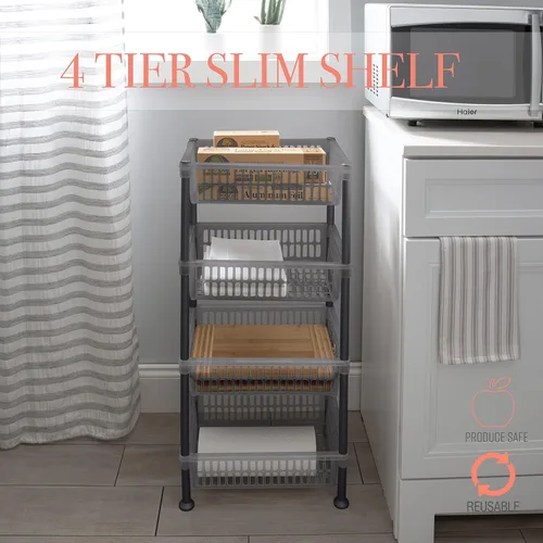 Miniatura 2 de Kitchen Details Estante grande de 4 niveles para cesta Redondo Almacenamiento y organizador Cocina Baño Lavandería Oficina Bueno