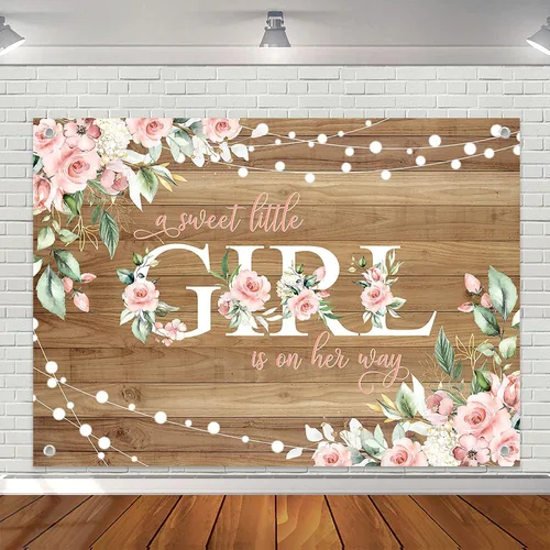 Miniatura 10 de Avezano Cartel rústico para baby shower con texto en inglés "A Sweet Little Girl is on Her Way", decoración de fiesta de baby shower, pancarta