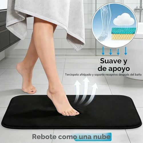 Miniatura 4 de Juego de alfombras de baño negros de espuma viscoelástica de 3 piezas con tapetes para inodoro, suaves y de apoyo, absorbentes de impactos