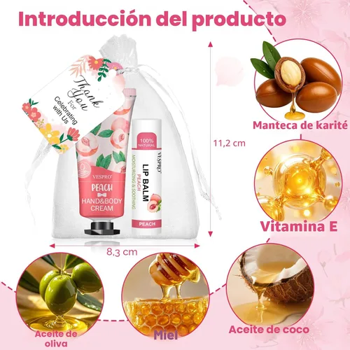 Miniatura 4 de VESPRO Paquete de 10 juegos de crema de manos y bálsamo labial a granel, regalos del día de la madre para mamá, regalos de agradecimiento al
