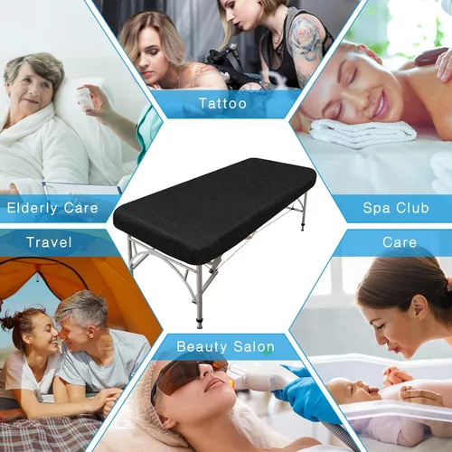 Miniatura 5 de Mixweer 30 piezas de sábanas de mesa de masaje a prueba de aceite e impermeables ajustables para spa de 39 x 87 pulgadas, sábanas protectoras Negro