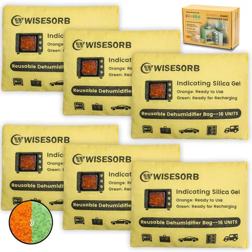 Miniatura 10 de Wisesorb Paquete de 2 bolsas deshumidificadoras de gel de sílice reutilizables de 17.64 oz, absorbentes de humedad que indican
