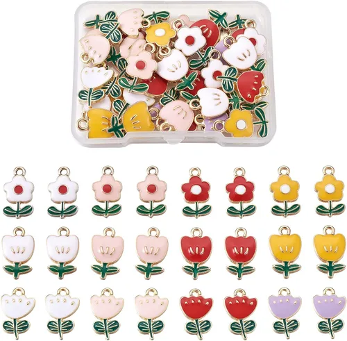 Miniatura 20 de Craftdady Encantos colgantes esmaltados con dijes de alimentos, animales, flores, encantos bonitos, dijes de frutas de metal colorido, ornamento