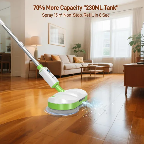 Miniatura 7 de AlfaBot Trapeador eléctrico inalámbrico, limpiador eléctrico de piso con faro LED y rociador de agua, hasta 60 minutos, autopropulsado con gran