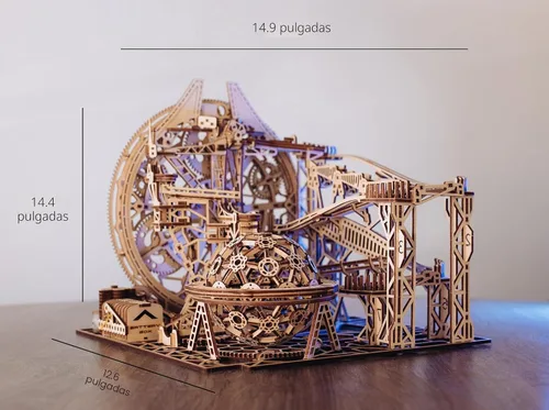 Miniatura 6 de Wood Trick Wooden Marble Run Electric Motorized - Rompecabezas de madera 3D para que los adultos lo construyan, 15 x 14 pulgadas, montaña rusa, kits