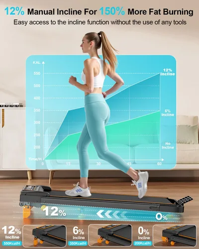 Miniatura 3 de Rayspace Almohadilla para caminar con 12% de inclinación/altura ajustable, almohadilla mejorada de 3.5 HP con barra de asa, caminadora plegable 4
