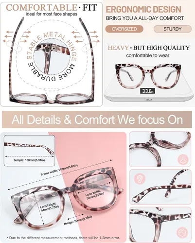 Miniatura 4 de MARE AZZURO Gafas de lectura de gran tamaño para mujer, con estilo, grandes lectores 1.0 1.25 1.5 1.75 2.0 2.25 2.5 2.75 3.0 3.5 4.0 5.0 6.0 Leopardo