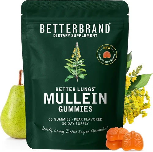 Betterbrand Mullein - Gomitas masticables para limpieza y desintoxicación pulmonar, suplemento de salud respiratoria, 1000 mg de extracto de
