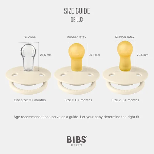 Miniatura 2 de BIBS De Lux - Paquete de 2 chupetes para bebé, fabricados en Dinamarca, chupete simulado sin BPA, pezón redondo. látex de goma natural, talla 1