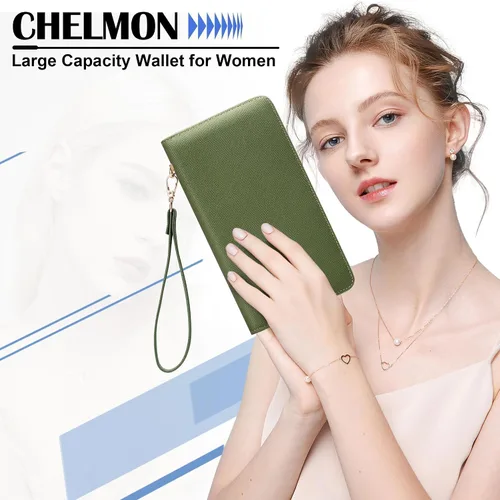 Miniatura 13 de Chelmon - Monedero para mujer de cuero genuino con bloqueo de señal RFID, para tarjetas de crédito