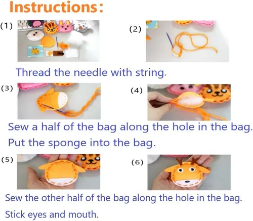 Miniatura 5 de Kit de costura para niños, kit de manualidades para aprender a coser, estilo de animales encantadores: rana, búho, zorro, gato, conejo, perro, pato
