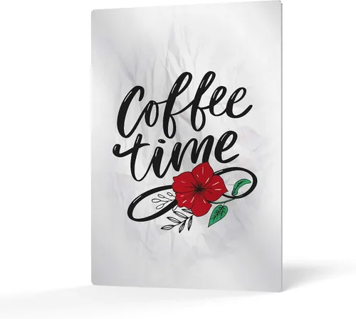 HB Art Design Coffee Time Vintage Style Quote Red Flower Metal Print Wall Art Coffee Bar Decor Coffee Signs Kitchen Wall Decor Dining Room