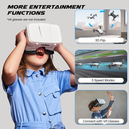 Miniatura 5 de SIMREX Mini dron con cámara 720P para niños y principiantes, cuadricóptero RC plegable, posicionamiento de flujo óptico, retención de altitud, giro