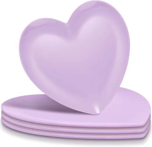 FillTouch 4 platos de melamina en forma de corazón de 9.5 pulgadas, platos llanos de corazón para San Valentín, cumpleaños, despedidas de soltera,