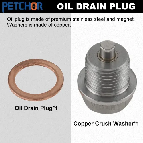 Miniatura 4 de Tapón magnético de drenaje de aceite de acero inoxidable M12 x 1.5, bandeja del motor con arandela de cobre e imán de neodimio, compatible