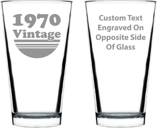 Bevvee Vaso de pinta personalizado vintage de 1970 para cerveza, regalos de cumpleaños personalizados para hombres o mujeres, decoración divertida