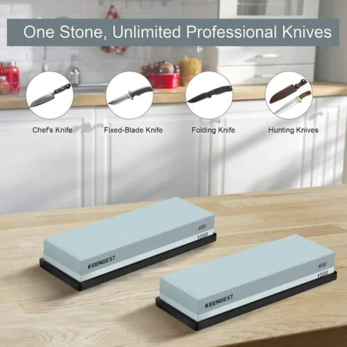 Miniatura 3 de KEENBEST Actual Grit - Juego de piedra de afilar de material de primera calidad, 2 lados, 400 1000, afilador de cuchillos de cocina, piedras húmedas