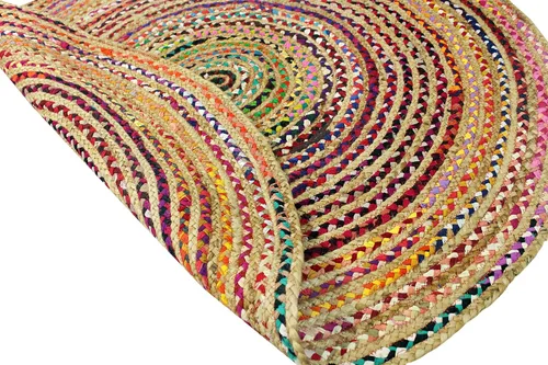 Miniatura 6 de COTTON CRAFT Alfombra de Trapo Chindi Trenzada de Yute y Algodón - Boho Granja Rústica - Tejida a Mano Reversible de Yute Natural y Algodón